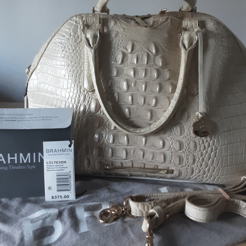 BRAHMIN HUDSON CREAM/GRAY SATCHEL